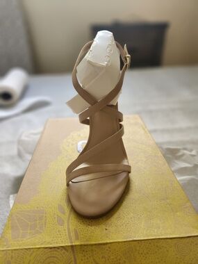 Mix No. 6 Strappy Ankle-Wrap Heel in Beige